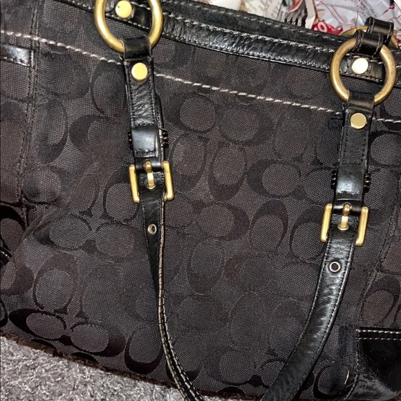 COACH Black Signature Monogram Career Shoulder Bag - Picture 13 of 13